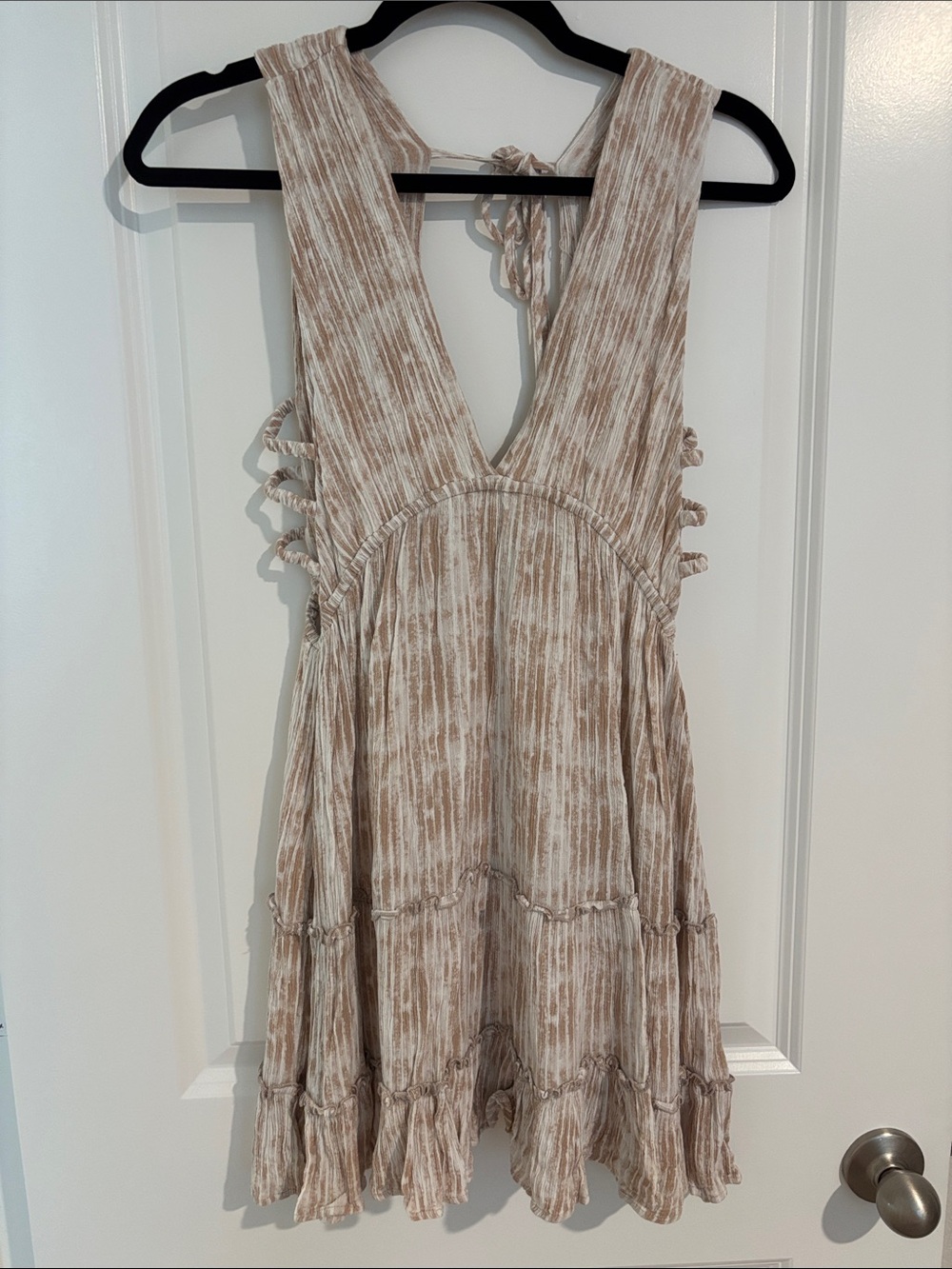 mahina Beige Tie-Dye V-Neck Mini Dress